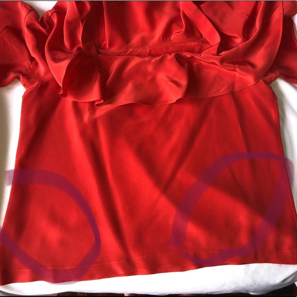 JCrew Off The Shoulder Orange 100% Silk Top With Straps & Frills Size 8 - Picture 15 of 16